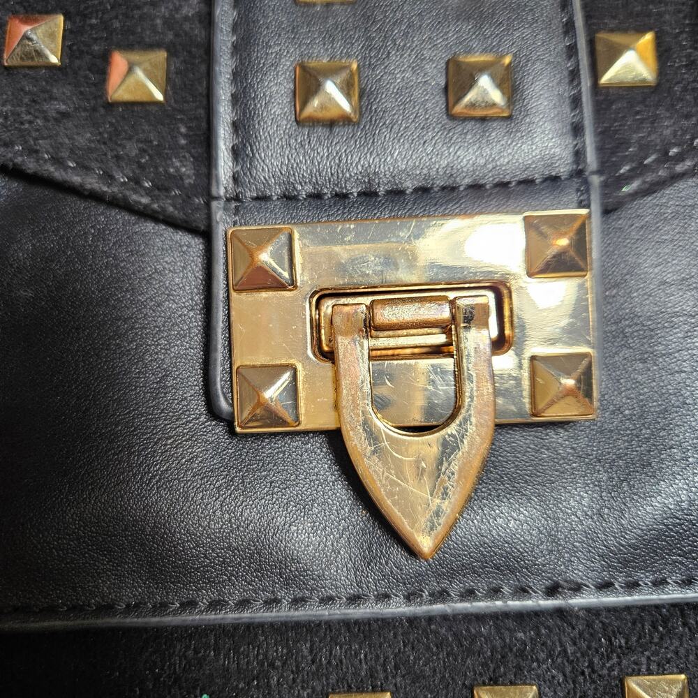 MW Black Suede/Leather Studded Crossbody- Gold Hardware Edginess Goth Biker Emo - Picture 8 of 8